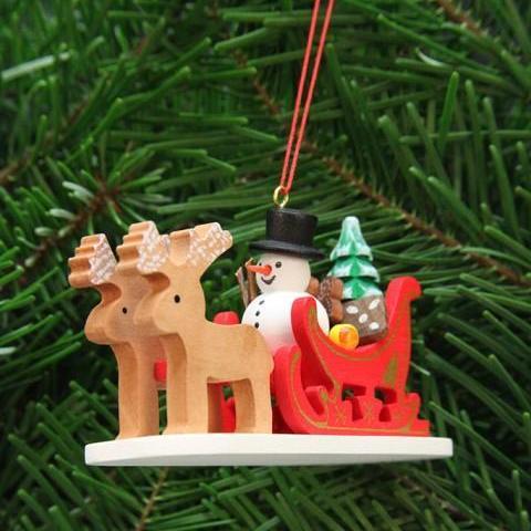 Reindeer Sleigh with Snowman - Christmas Tree Decoration